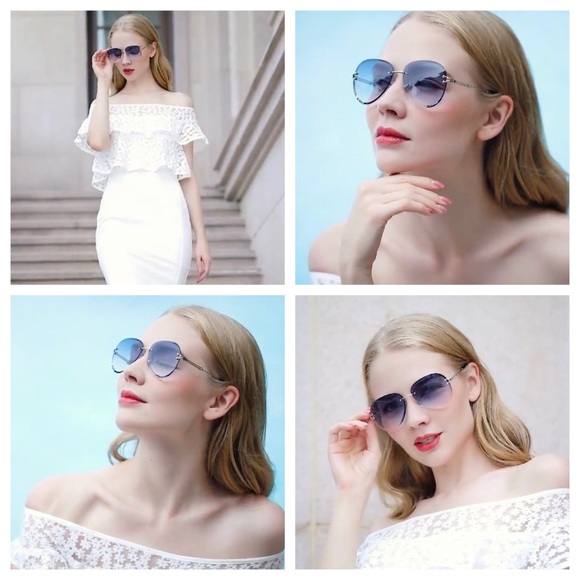 KINGSEVEN Retro Purple Gradient Rimless Teardrop Sunglasses - Picture 3 of 16